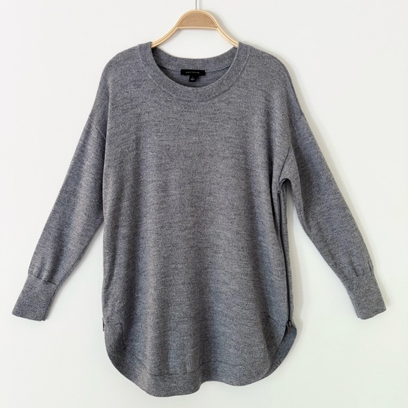 Ann Taylor 100% Wool Long Line Sweater Tunic in Marled Gray, Size L, EUC - Picture 2 of 12